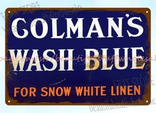 wall hangings in living room COLMANS WASH BLUE metal tin sign