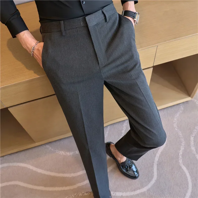 

Men's Casual Suit Pants Embroidered Trousers Dark Gray, Yarn-Dyed Fabric Fully Covered Workmanship, Business Casual Pants