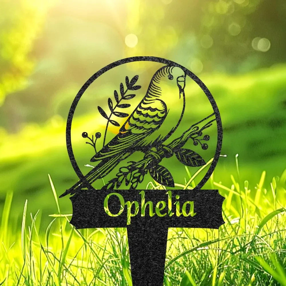 Personalized Budgie Bird Memorial Stake Bird Grave Marker with Flowers Custom Pet Cemetery Metal Stake Bird Garden Decor Loss