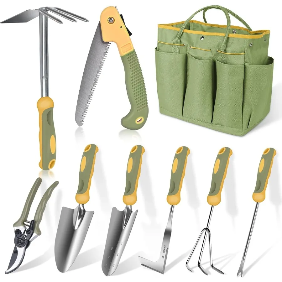 

9 Piece Stainless Steel Heavy Duty Gardening Tool Set with Handle Durable Garden Tool Bag Ideal Gardening Hand Tools White Elep