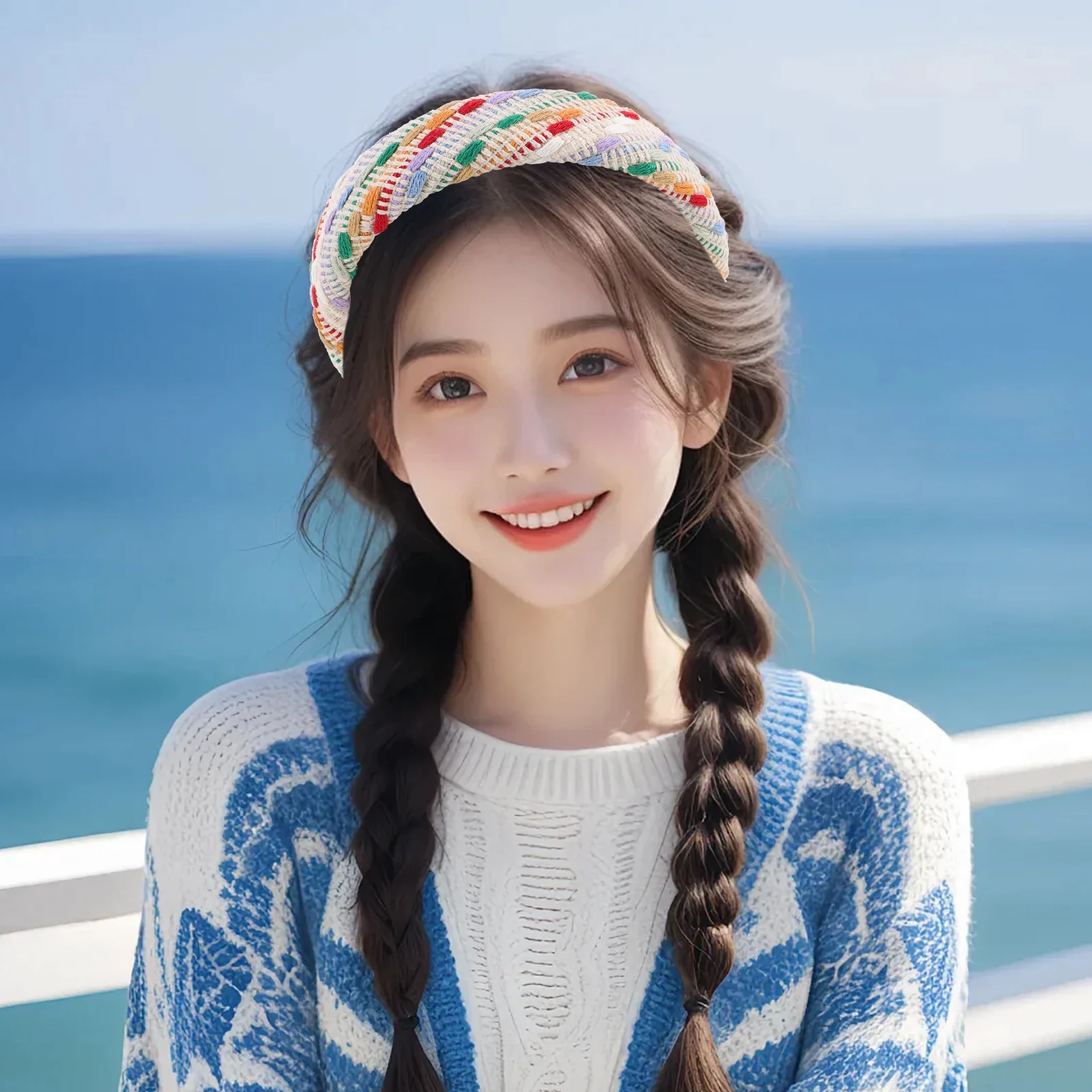 

Colorful Knitted High Crown Clips Autumn Braid Headband Women Headband Winter Hairbands Wide Braid