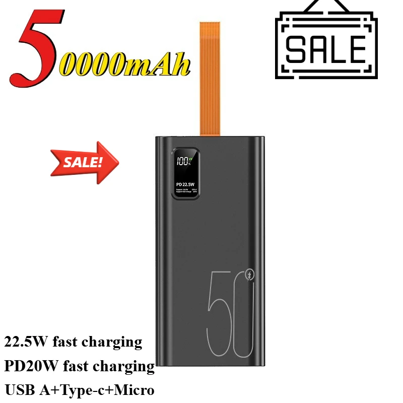 

50000mAh PD20W Outdoor Power Bank Two-way Fast Charging Universal Mobile Power Supply Suitable for IPhone Xiaomi Huawei