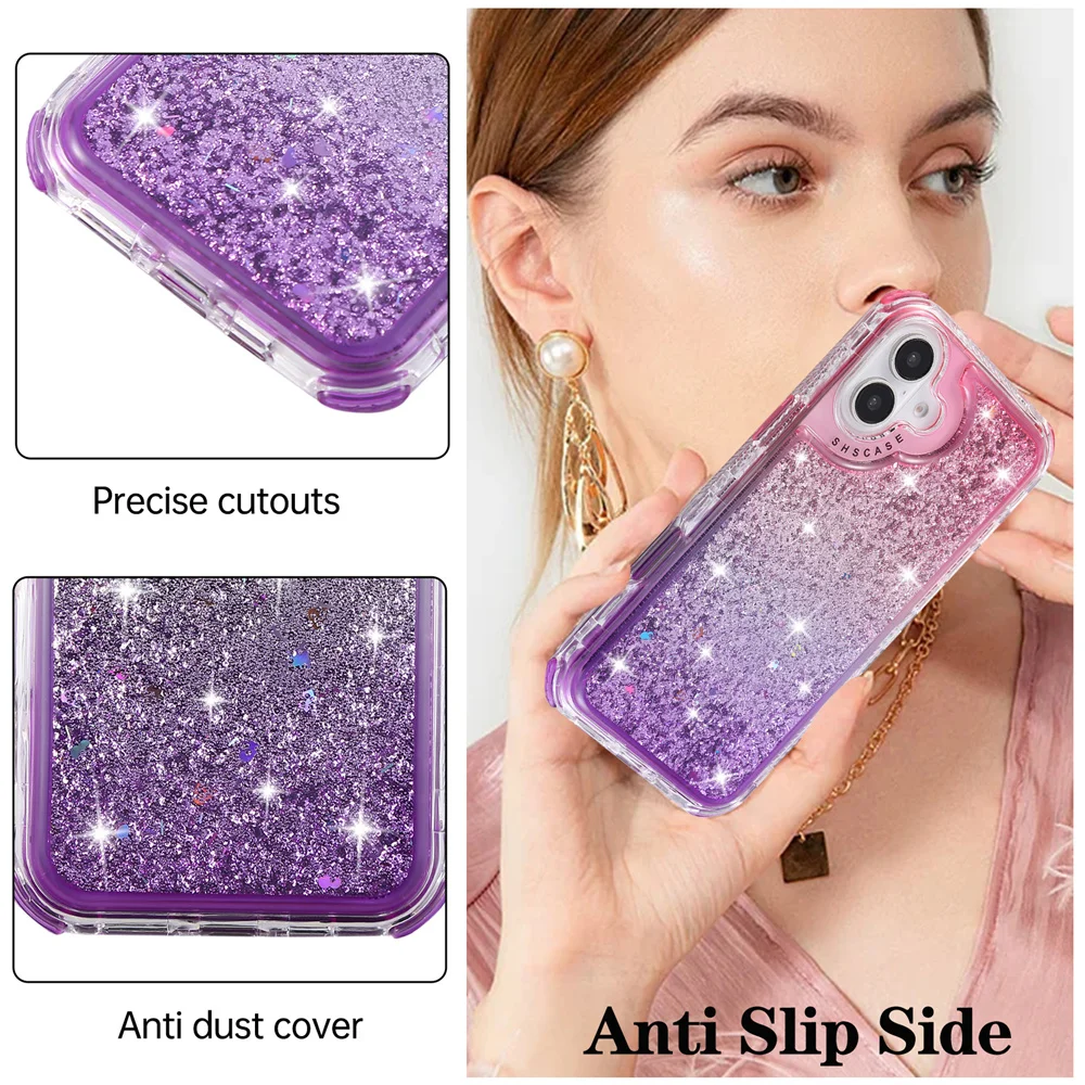 SHSCASE Luxury Gradient Quicksand Case for iPhone 16 Pro Max 16 Plus 16 Pro 16 Shockproof Heavy Duty Defender Back Cover Funda