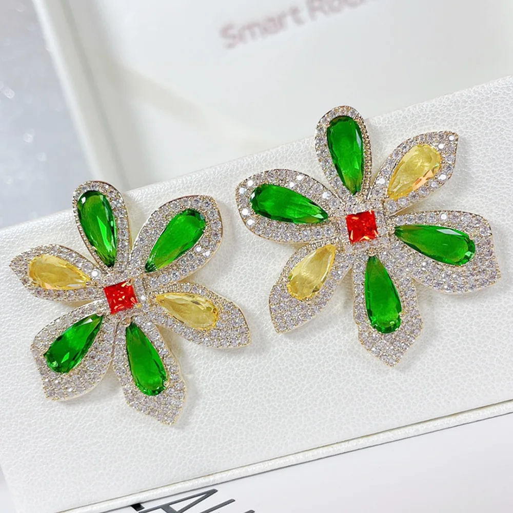 

Missvikki New Charm Trendy Green Purple Earrings For Women Wedding Party Shiny Full CZ Earrings Fashion Jewelry High Quality