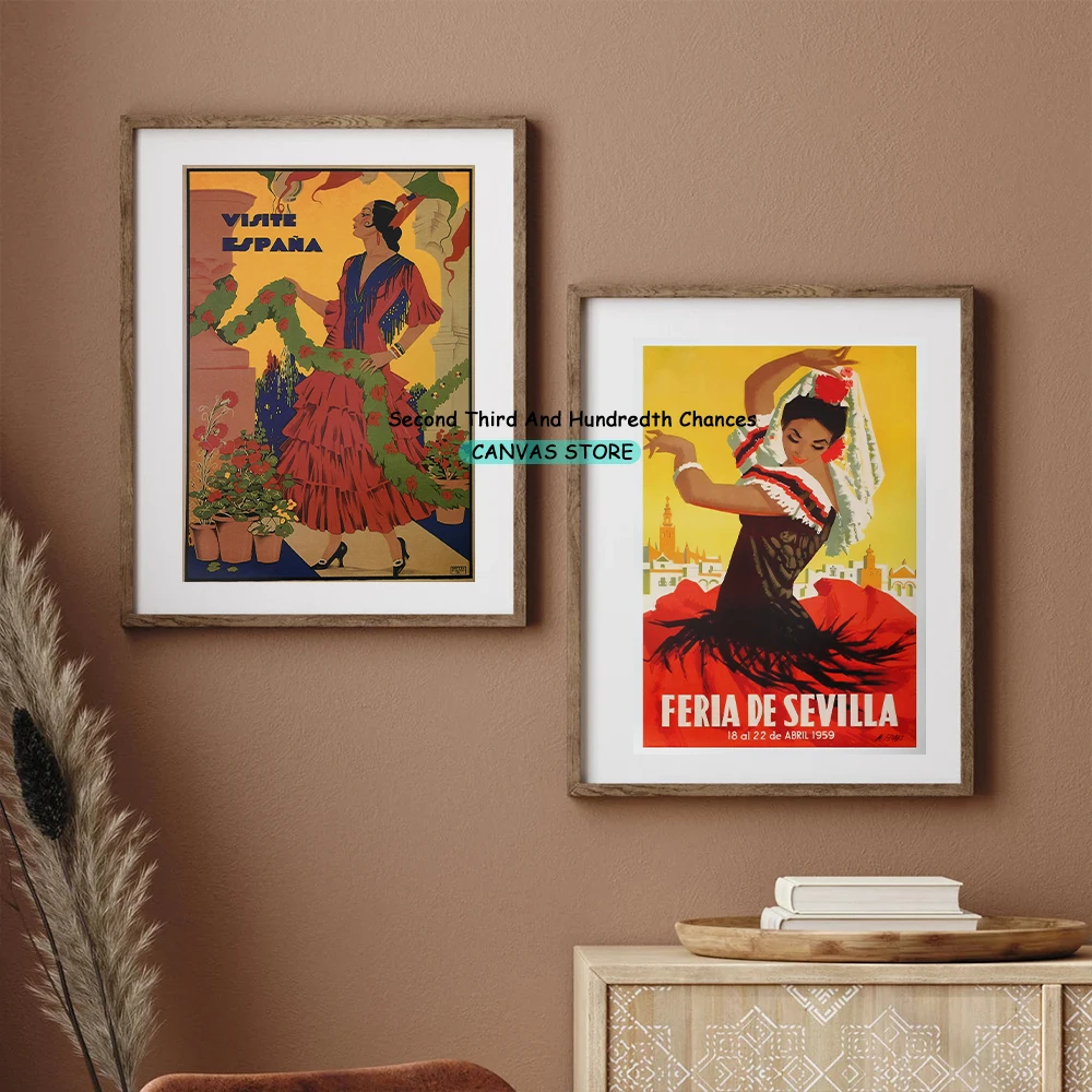 ملصق فني قديم من Grand Feria ، طباعة على قماش الكانفاس ، ديكور جداري للسفر ، حفلات غراندز ، Feria De Sevilla