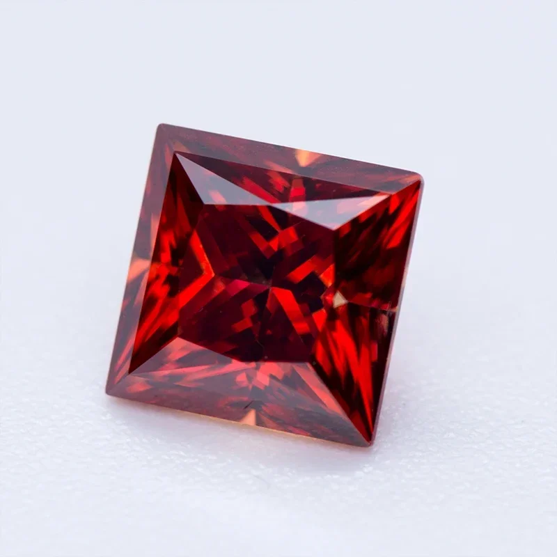 Moissanite Stone Garnet Color Princess Cut Lab Grown Diamond for Advanced Jewelry Rings Earrings Making with GRA Certificate