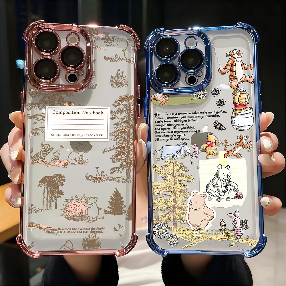 Cartoon Disney Winnie Plating Case For Samsung A73 A55 A54 A53 A35 A33 A34 A25 A24 A23 A16 A15 A14 A06 A05 A04 5G Anti-Fall