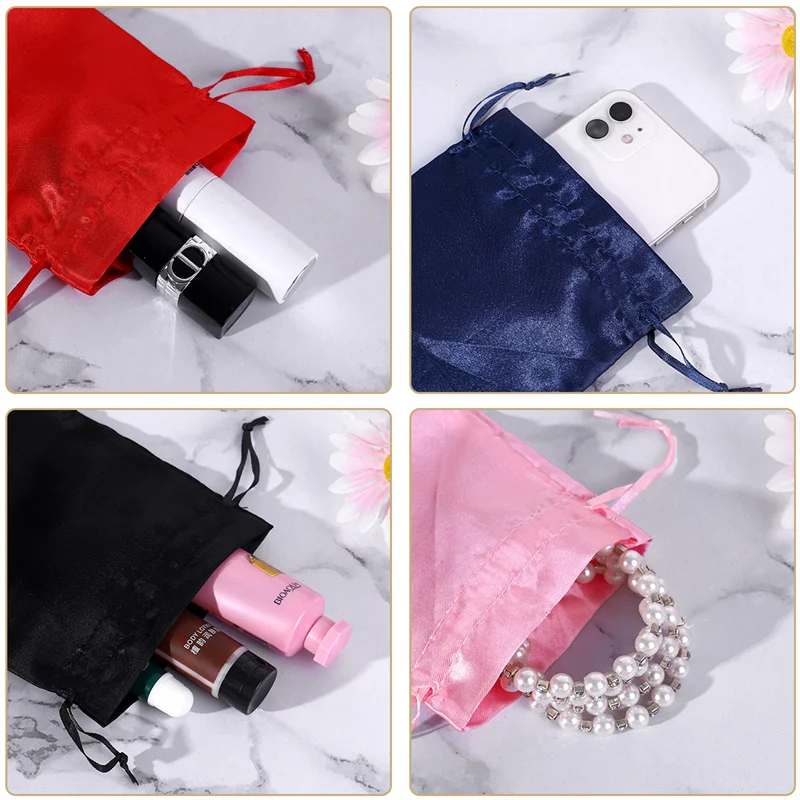 StoBag 5pcs Silk Small Bags Hangover Kit Candy Gift Jewelry Package Drawstring Storage Pocket Reusable Pouches Wedding Party