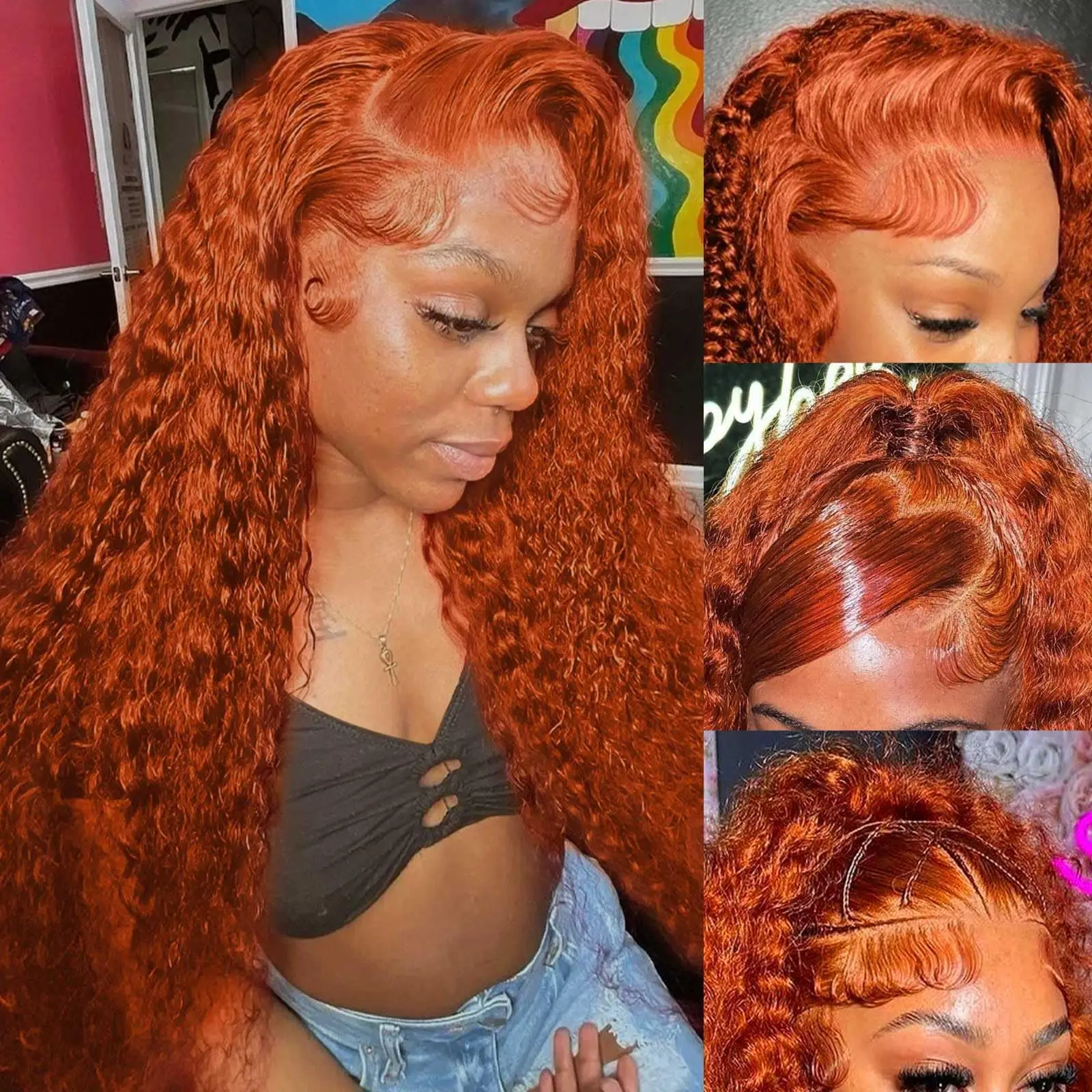 20inch Ginger Lace Front Wigs Human Hair 13x4 Hd Lace Ginger Curly Wigs Lace Frontal Human Hair Ginger Orange Colored For Women