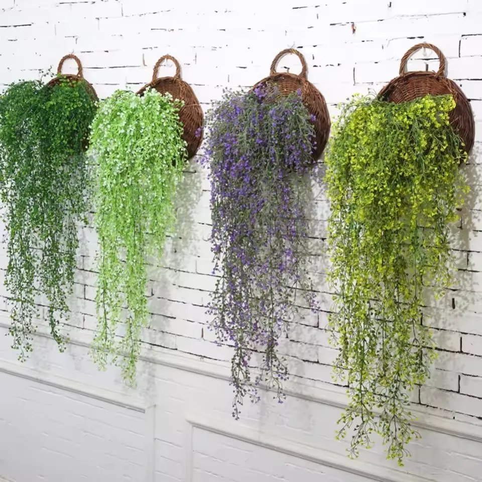 Hand Made Wicker Rattan Flower Planter Wall Hanging Wicker Rattam Basket Garden Vine Pot Plants Holder Garden Pots Wall Planter