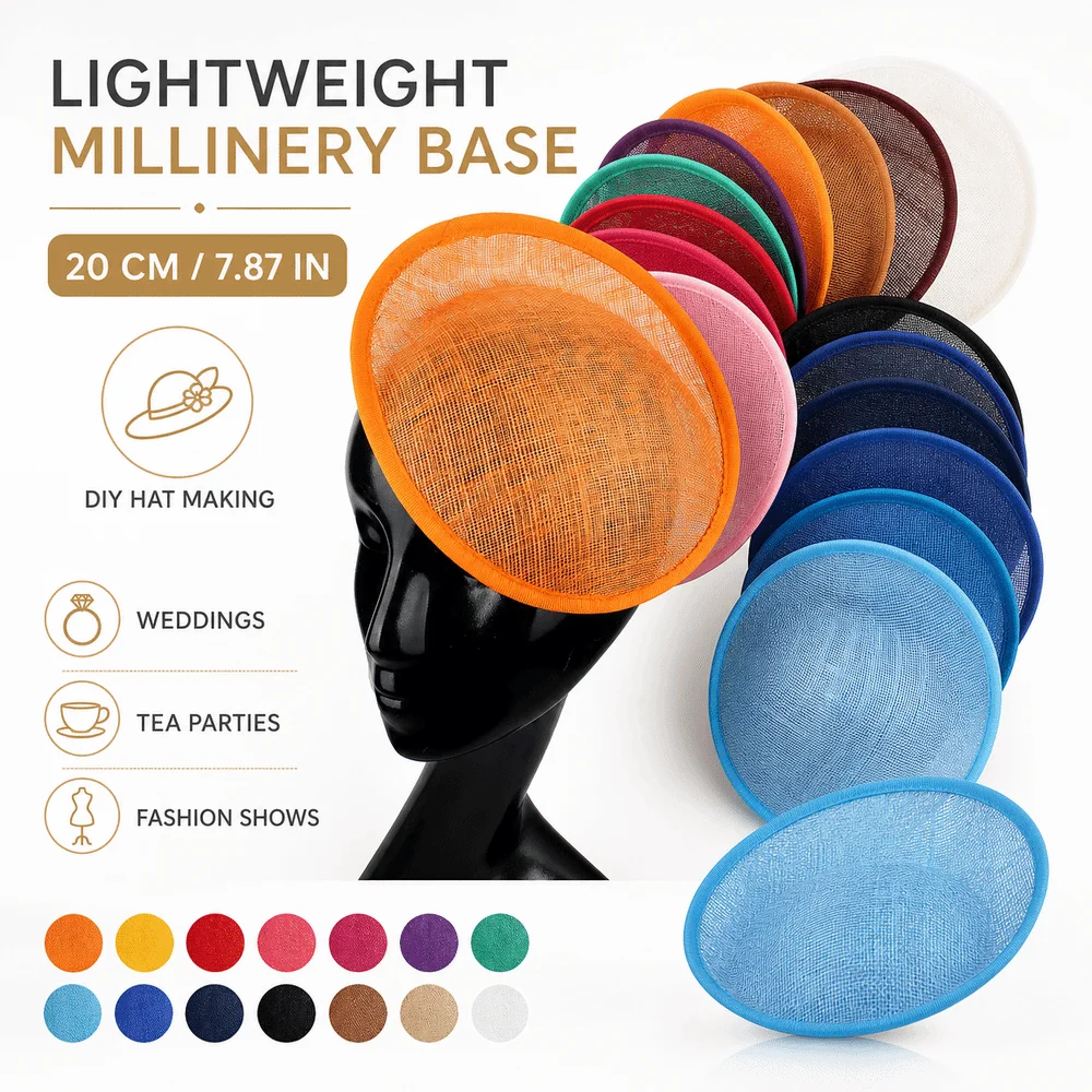 Elegant 20cm Sinamay Headdress Base Linen DIY Craft Cocktail Hat Base Lightweight Solid Pattern Millinery Headpiece Base Party
