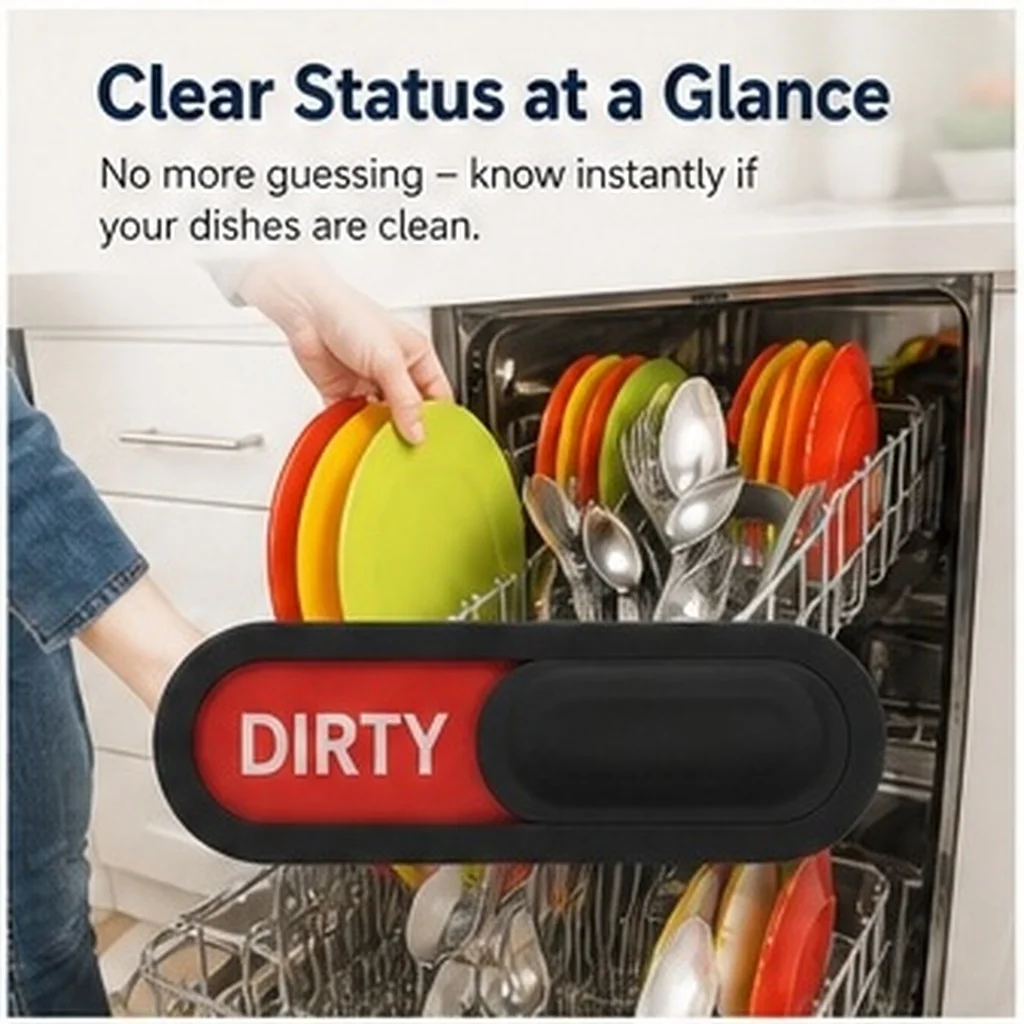 Clean Dirty Sign Sticker Dishwasher Oval Clean Dirty Sign Household Non-Scratching Sliding Indicator for Home kitchen cleaning