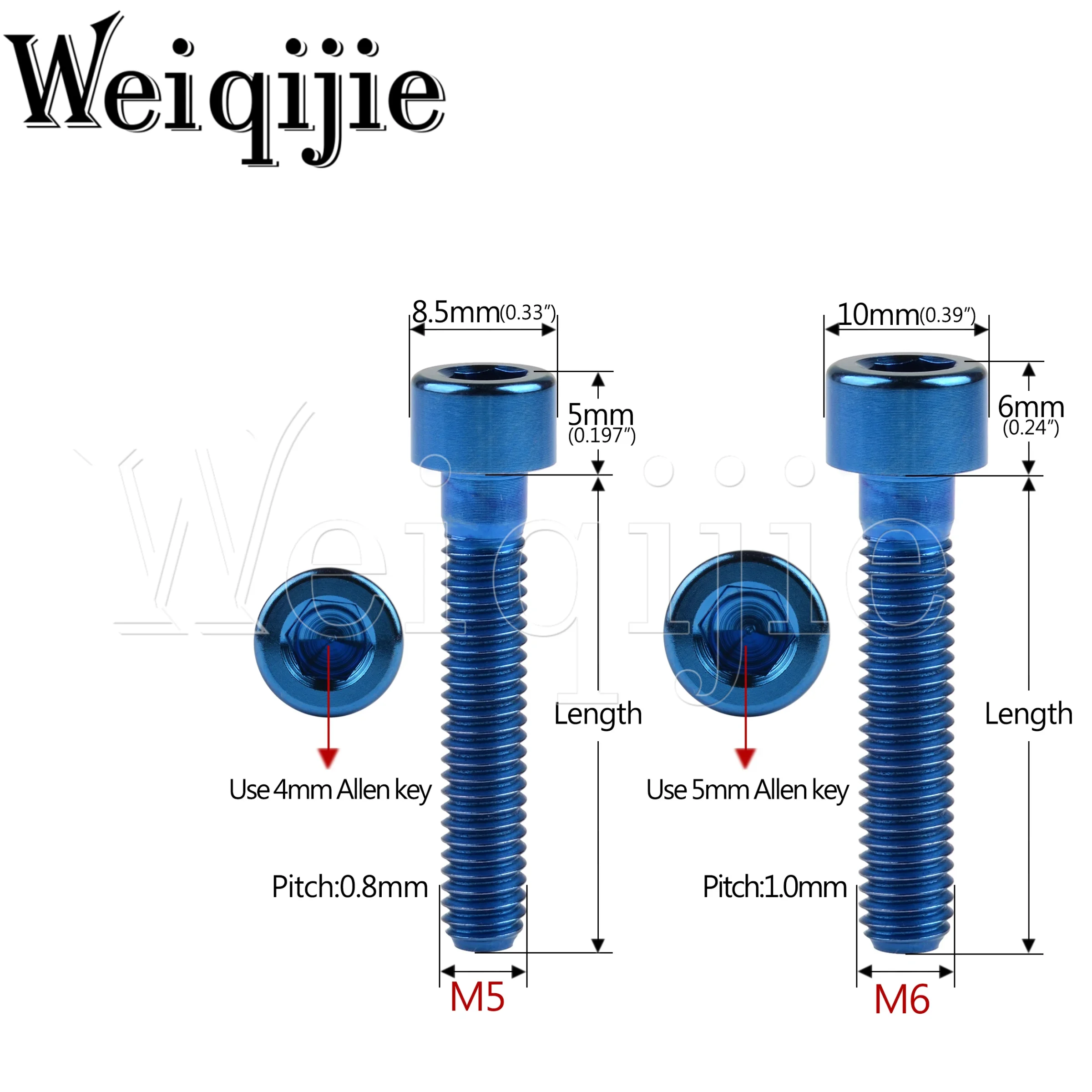 Parafuso de titânio Weiqijie, poste de segurança, freio, M5, M6X10, 12, 15, 16, 18, 20, 23, 25, 30, 35, 40, 45, 50, 55, 60, 65mm allen parafuso