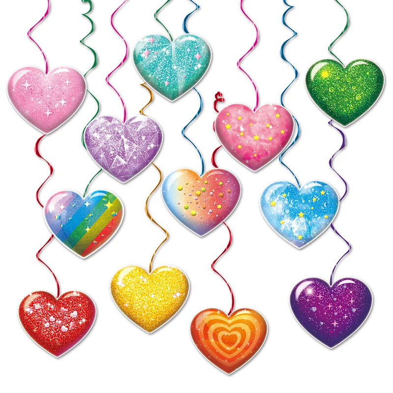 Valentine's Day Hanging Swirls Set 12 Pcs Double-Sided Heart Spiral Pendant Ceiling Decor for Home Party Garden Yard