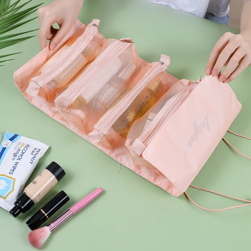 

4-in-1 Hanging Toiletry Bag Travel Toiletries-Foldable Compact Cosmetic Kit Quick Roll Up Removable Dividers Makeup Organizer