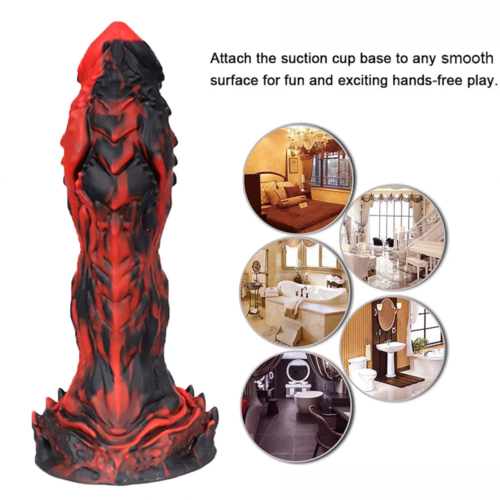 8.8inch Reddish-Black Color Nighthawk Shaped Safety Liquid Silicone Material Dildo Soft Animal Monster Penis Big Butt Anal Plug