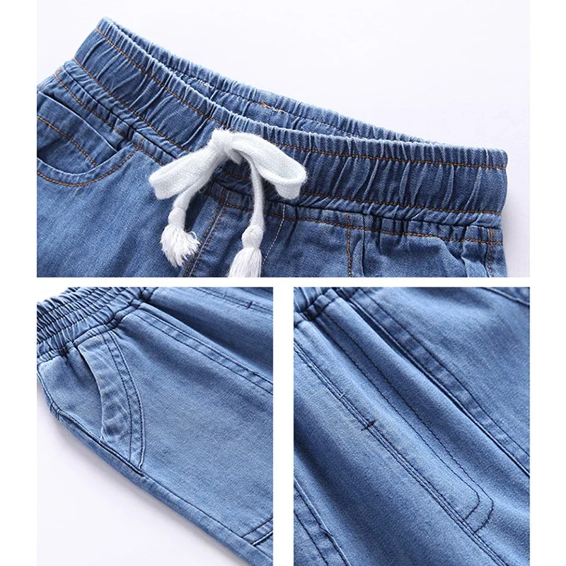 100% Cotton Comfortable Children\'s Jeans 2024 Spring New Boys And Girls Thin Elastic Waist Casual Loose Jeans Baby Pants