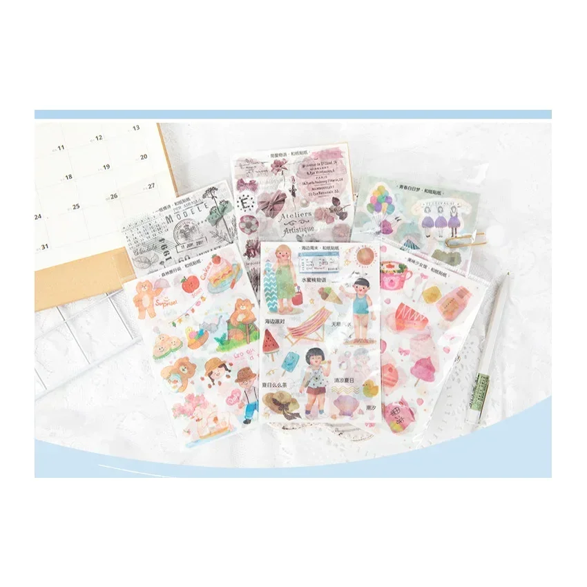 3 Stück Romantische Shop-Serie Aufkleber, verträumtes Fensterthema, Scrapbook-Aufkleber, Tagebuch, Fotoalbum, kreative Collagenmaterialien