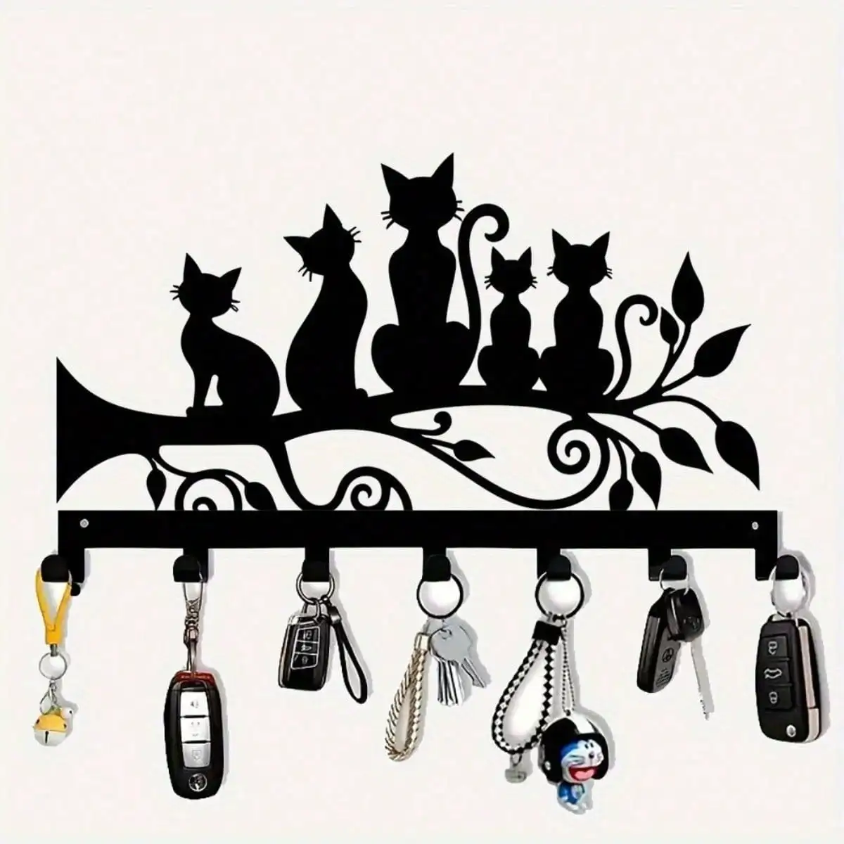 Aluminum Fairy Cat Key Holder 7 Hooks, Wall Mounted Rustproof Organizer Rack for Keys Towels Coats, Dreamy Home Decor