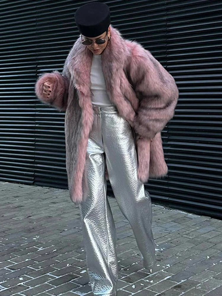 ZADORIN หรูหราฤดูหนาวเสื้อขนสัตว์ผู้หญิง Plush ยาว Faux Fur Coat Lapel ปุยสีชมพูขนสัตว์แจ็คเก็ตผู้หญิงขนสัตว์ Faux Coat หลวม Outerwear