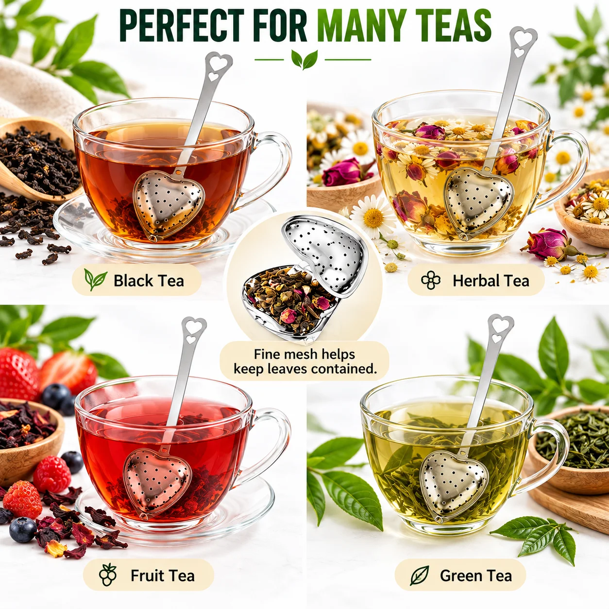 10PCS Loose Tea Spoon, Heart Tea Steeper, Fine Mesh Strainer 10Pcs