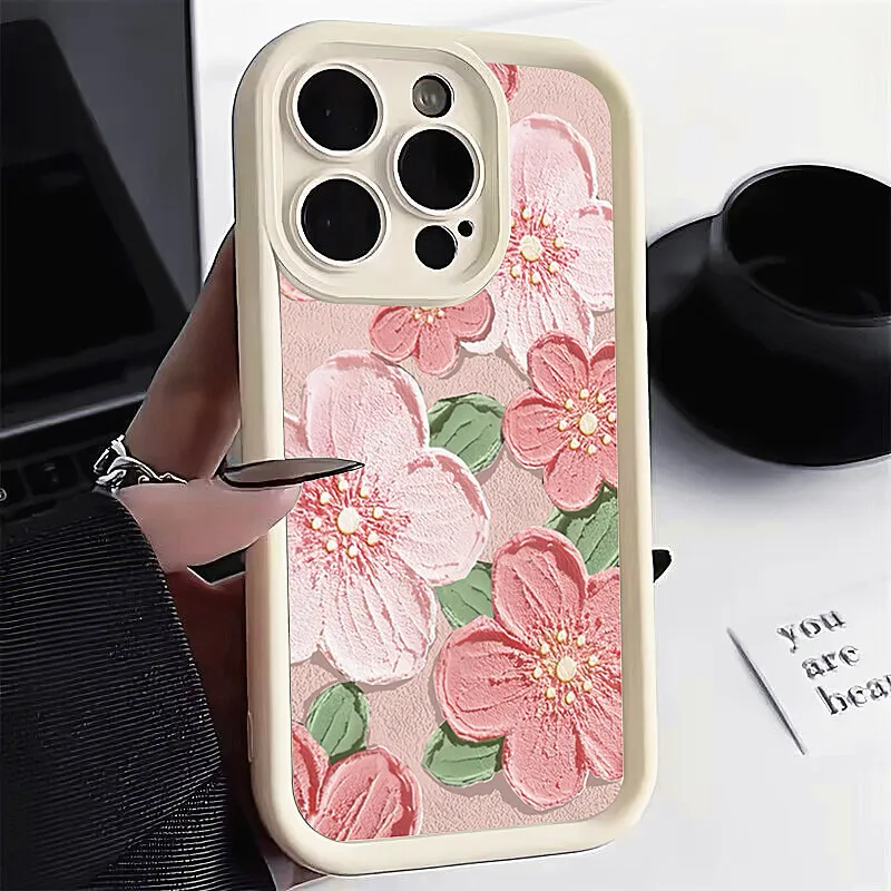 

Phone Case For iPhone 16 Case iPhone 15 14 13 12 11 Pro Max Mini XR XS X 7 8 Plus Oil Painting Flower Soft TPU Shockproof Cover