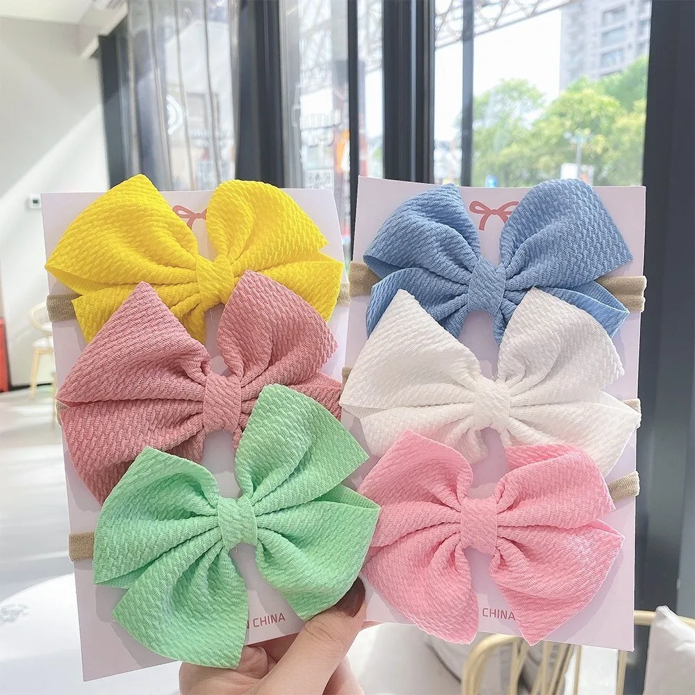 

3pcs/set Solid Nylon Hair Bows Headband for Kids Girls Bowknot Elastic Hairband Boutique New Headwear Cute Kids Hair Accessories