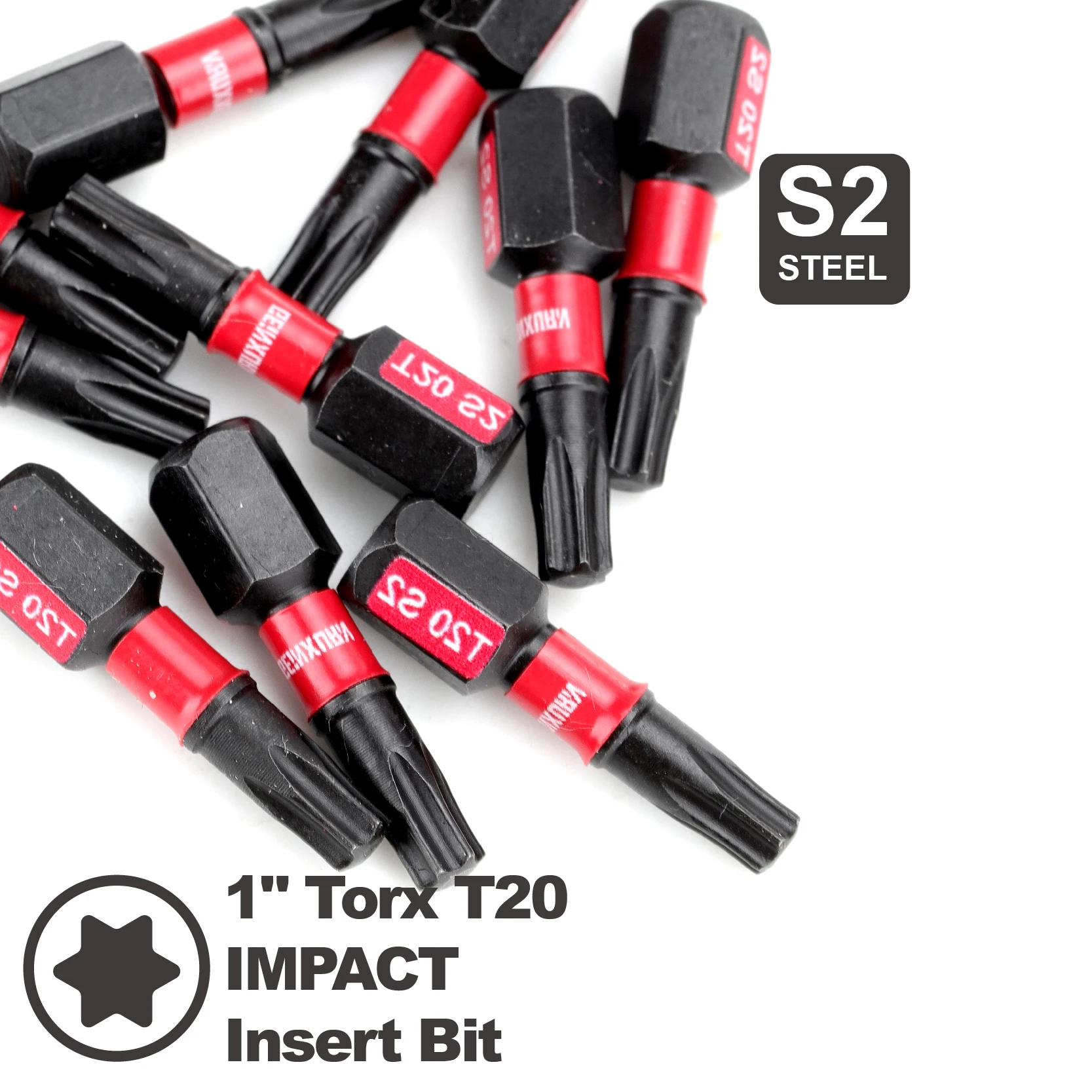 GEINXURN Impact Tough #20 Torx 1 in. Insert Driver Bits,Magnetic T20 Power Bits, S2 Alloy Steel T20 Screwdriver Bits Set Bulk