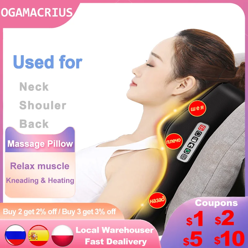 Ogamacrius Multifunction Massage Pillow Neck Shoulder Back Full Body Black  Electric Healthy Home Car Shiatsu Massager