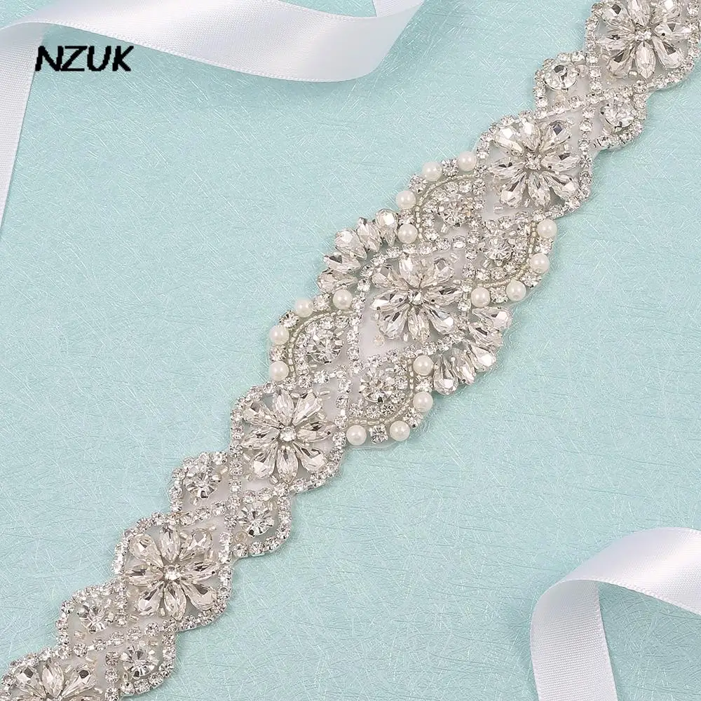 NZUK-Cinturón de novia con diamantes de imitación para mujer, accesorio hecho a mano para vestido de boda, cinturón de novia ajustado, cinturón de boda plateado con cuentas