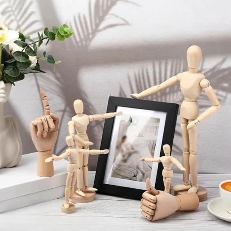 AS96-6Pack عارضة أزياء خشبية للفنان، 4.5/5.5/8/12 بوصة رسم نموذج لجسم نموذج اليد الخشبية 7 بوصة نموذج اليد اليسرى واليمنى