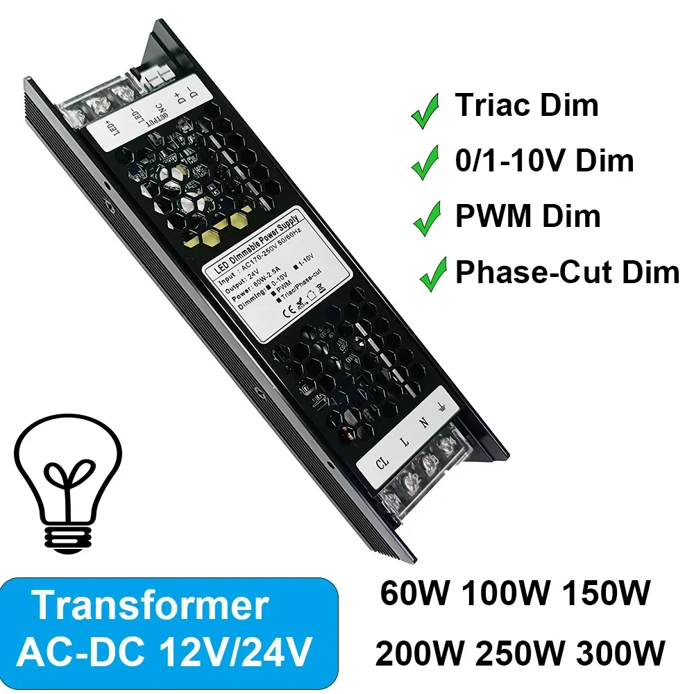 Triac-調光可能LEDドライバー,電源トランス,300w,100w,60w,1-10v,12v,24v,250w,12v,200w