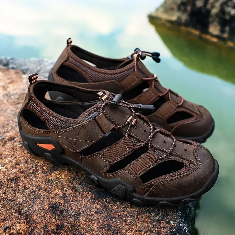 

Summer men's casual sandals fashion high quality handmade water Beach outdoor non-slip soft comfortable walking shoes mocassins