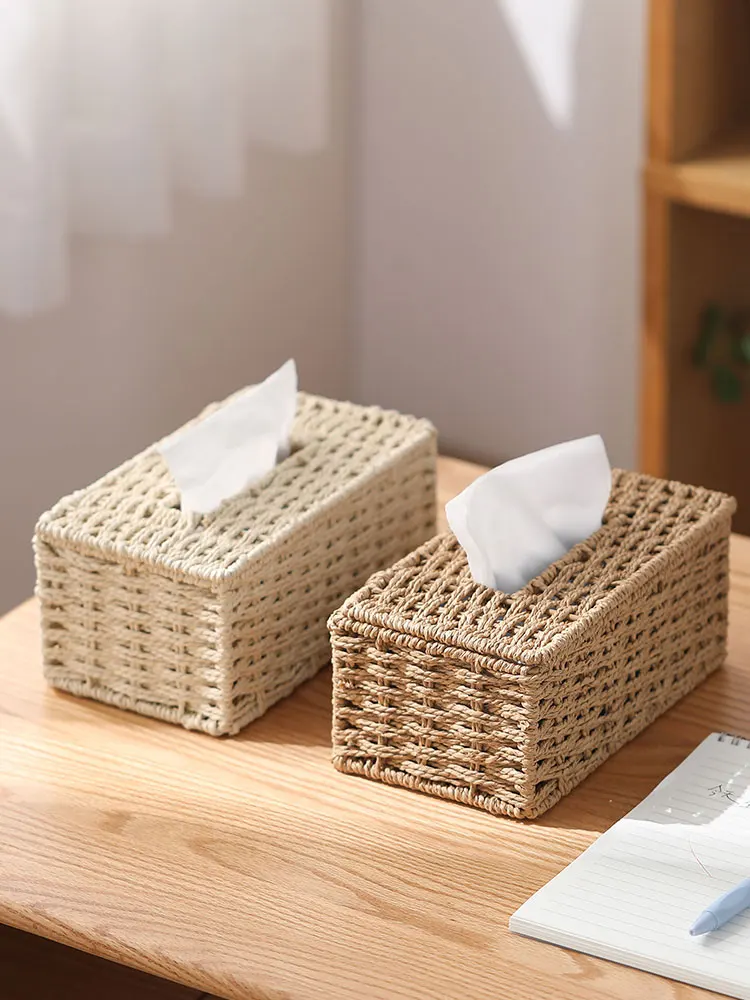 

Modern Simple Tissue Box Creative Imitation Rattan Storage Box Home Living Room Decoration Car Tissue Box Rest Room Tissue Box