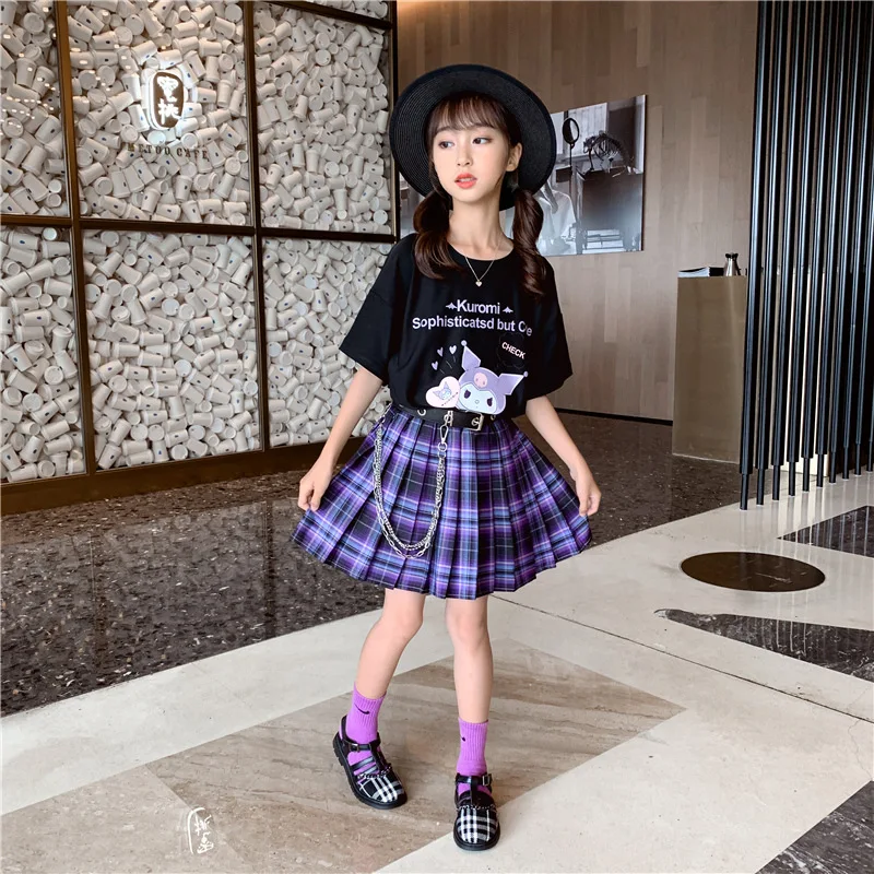 New Spring and Summer Girls Baby Suits Children's T-shirt and JK Skirt 2-piece Set Teenage Girls Pleated Skirt Suit 5-14Y