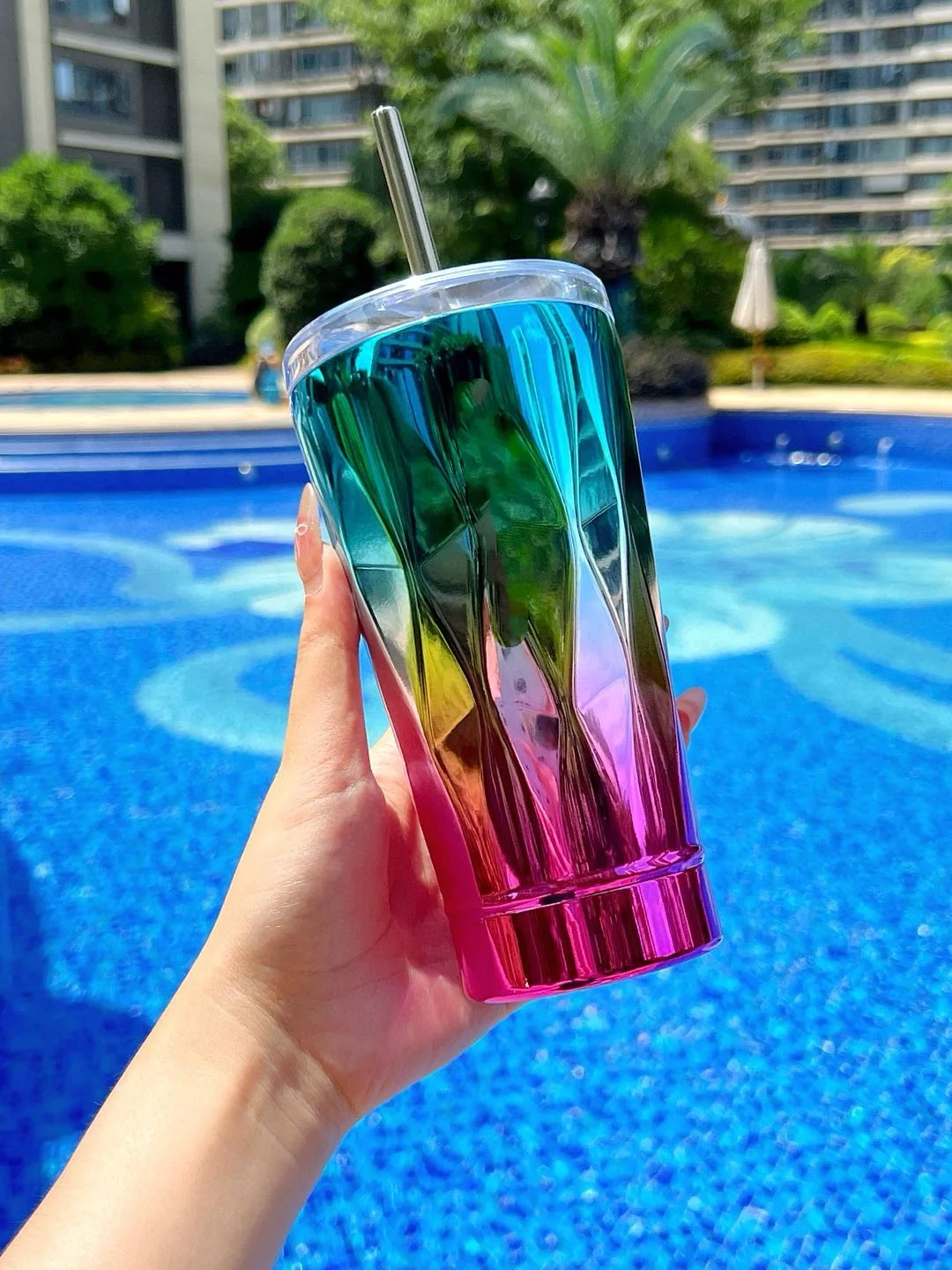 Outdoor draagbare hoogwaardige roestvrijstalen waterbeker met rietje Kantoorkop / koffiekop / hoogwaardige waterbeker / luxe geschenk