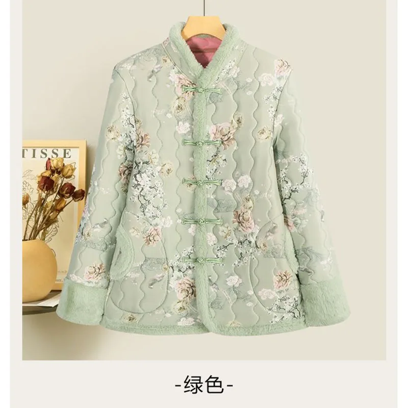 الصينية القطن وسادة مبطنة المرأة الأم معطف الرياح سترة سميكة جديدة 2025 الشتاء الإناث زائد المخملية الرجعية مشبك ملابس خارجية