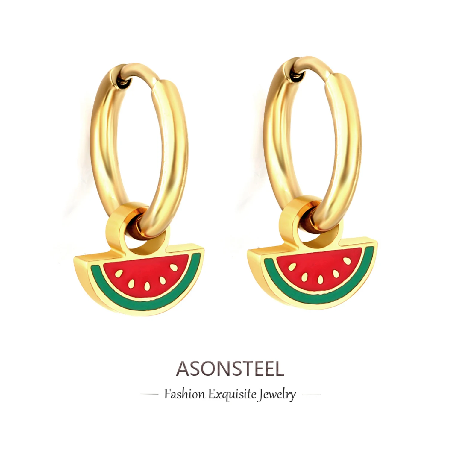 أقراط متدلية دائرية دائرية من فاكهة البطيخ من ASONSTEEL ، فولاذ مقاوم للصدأ ، مجوهرات مقاومة للماء ، لون ذهبي وفضي ، عصرية
