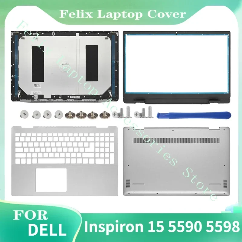 

New Laptop Case For DELL Inspiron 15 5590 5598 LCD Back Cover Front Bezel Palmrest Bottom Top Cover hinge 039T35 0NKKXH Silver