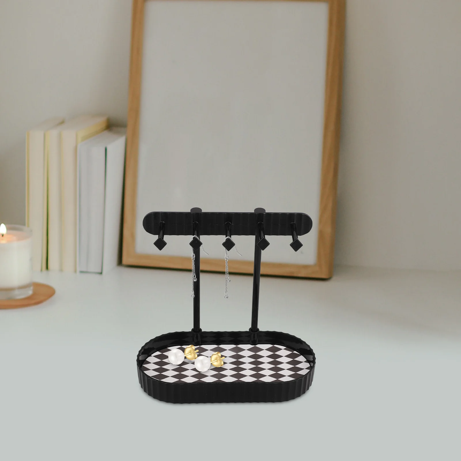 

Multifunctional Jewelry Holder Stand With Tray For Earrings Necklaces Bracelets Rings Durable Plastic Organizer Space Saving