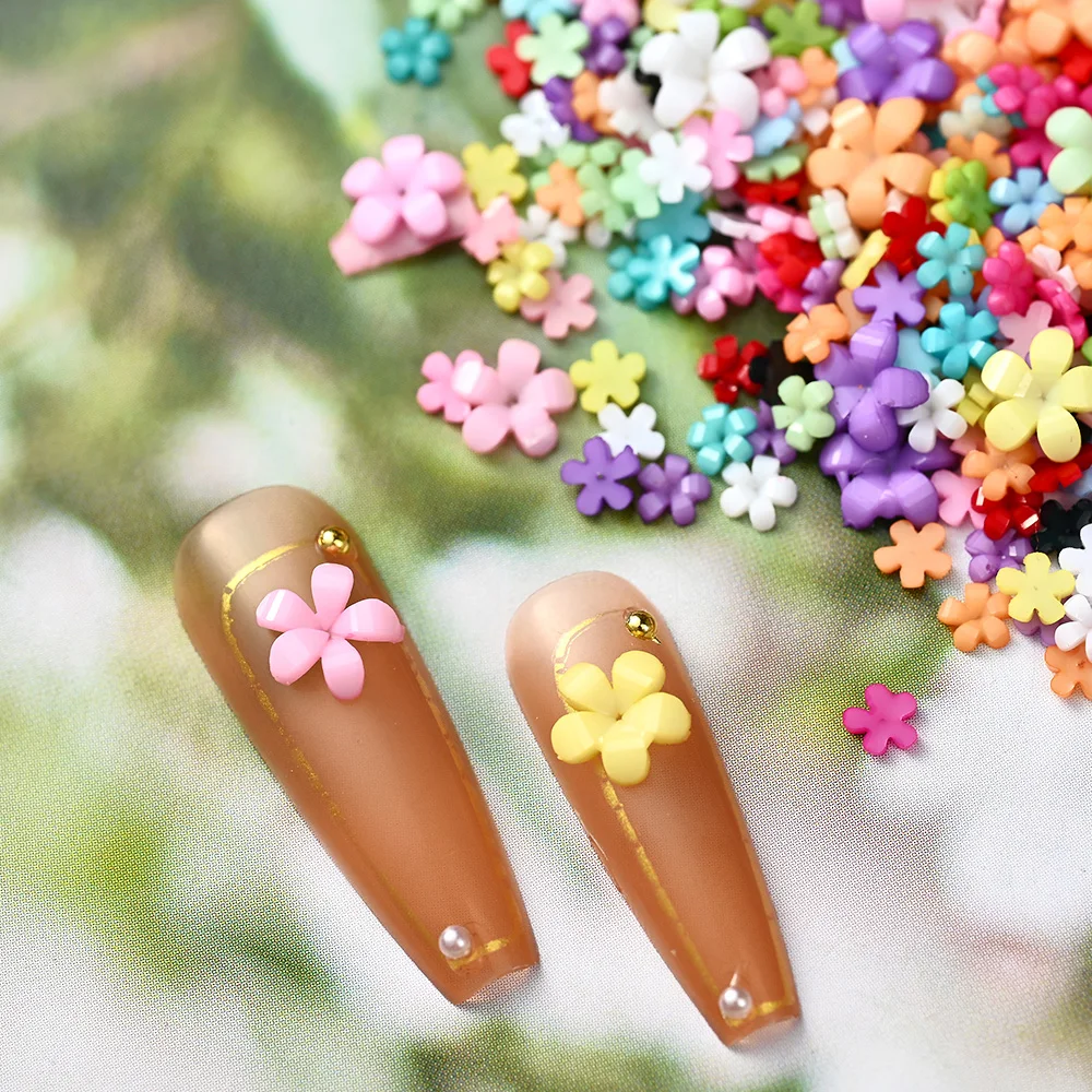 100pcs Colorful Acrylic Flower Nail Charms 3D Resin Flower Nail Art Decorations Floret Nail Rhinestones Manicure Jewelry