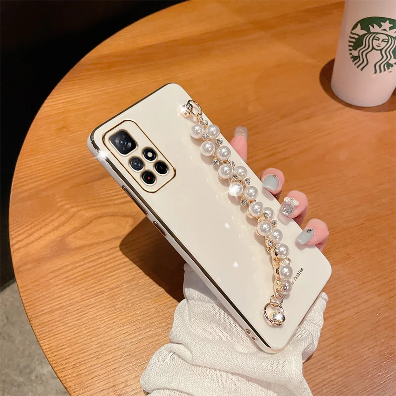 Luxury Diamond Pearl Bracelet Chain Painting Case for Xiaomi Redmi Note 11 Pro 11S 11E 4G 5G Coque Soft Silicone Cover