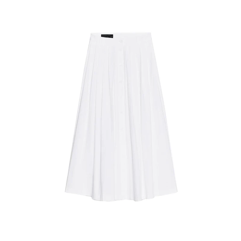 Gonna longuette a bottone singolo Faion a trapezio da donna della nuova primavera con Bule decorato a pieghe a vita alta per pendolari in poliestere...