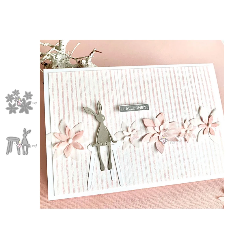 Mmao Crafts Metal Steel Cutting Dies New Flower Rabbit Bench Stencil For DIY Scrapbooking Paper/photo Cards Embossing Dies