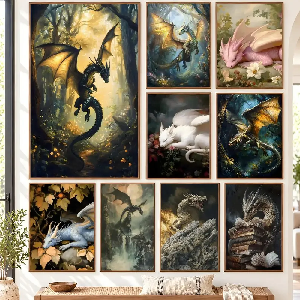 Fantasy Mysterious And Handsome Western Fairy Tales Dragon Art Poster Matte Wall Art Removable Home Room Decoration