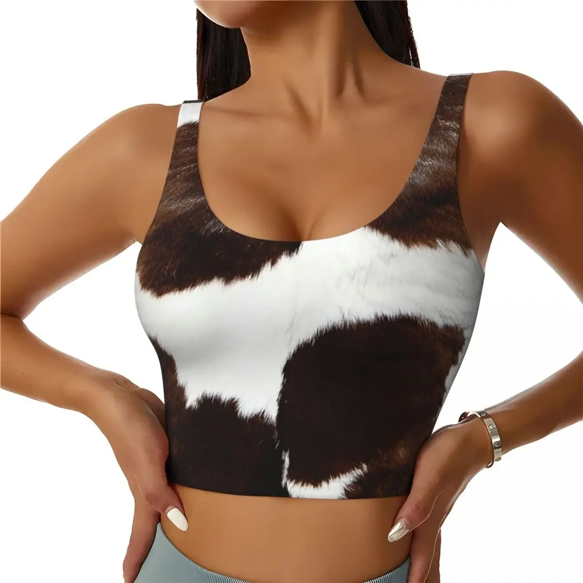 Custom Rustic Ranch Cow Print Women Sports Bras High Impact Vest Gym Workout Yoga Crop Tank Top