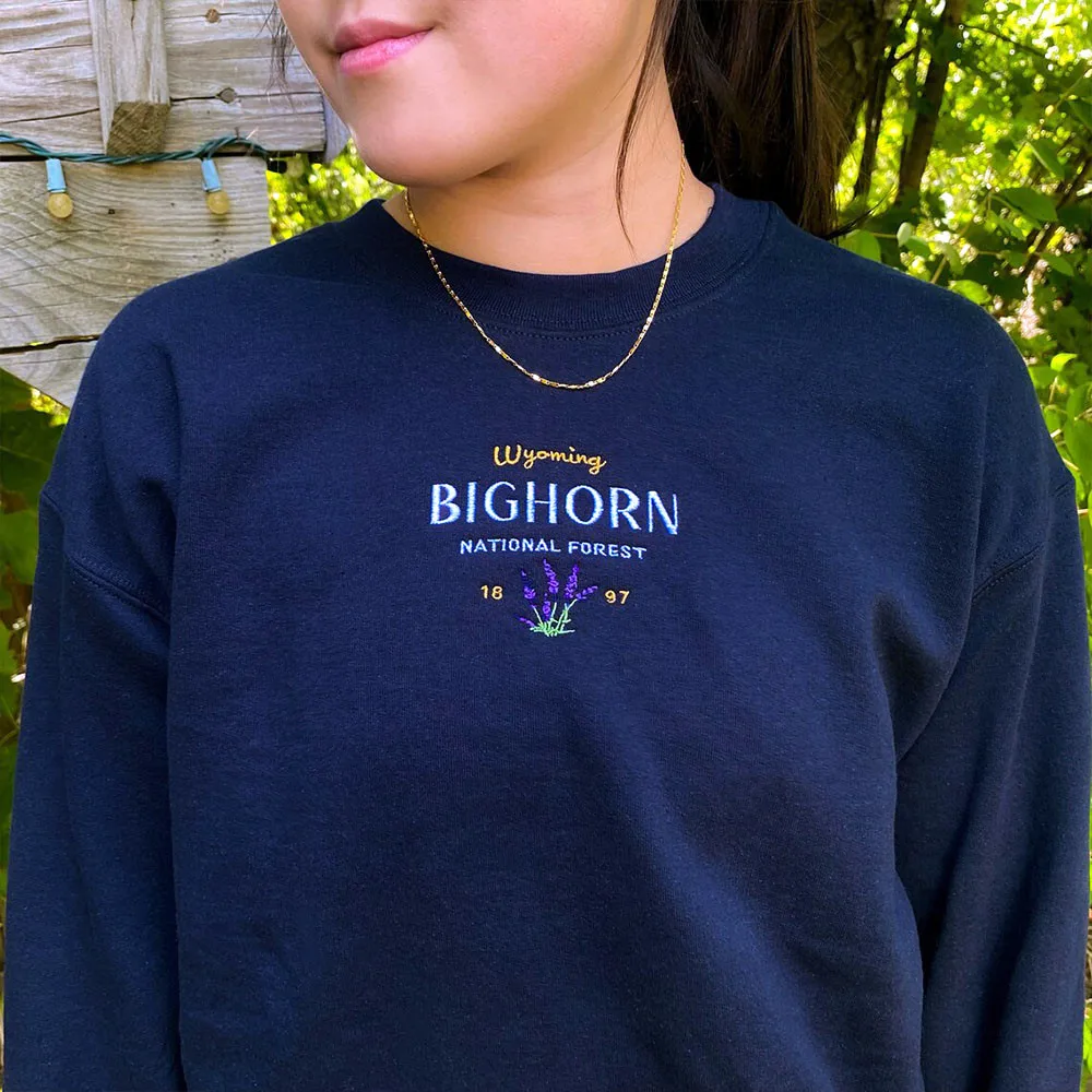 

Bighorn National Forest 1897 Embroidered Retro Sweatshirts for Female Autumn Long Sleeve Loose Cotton Thick Crewneck Pullovers