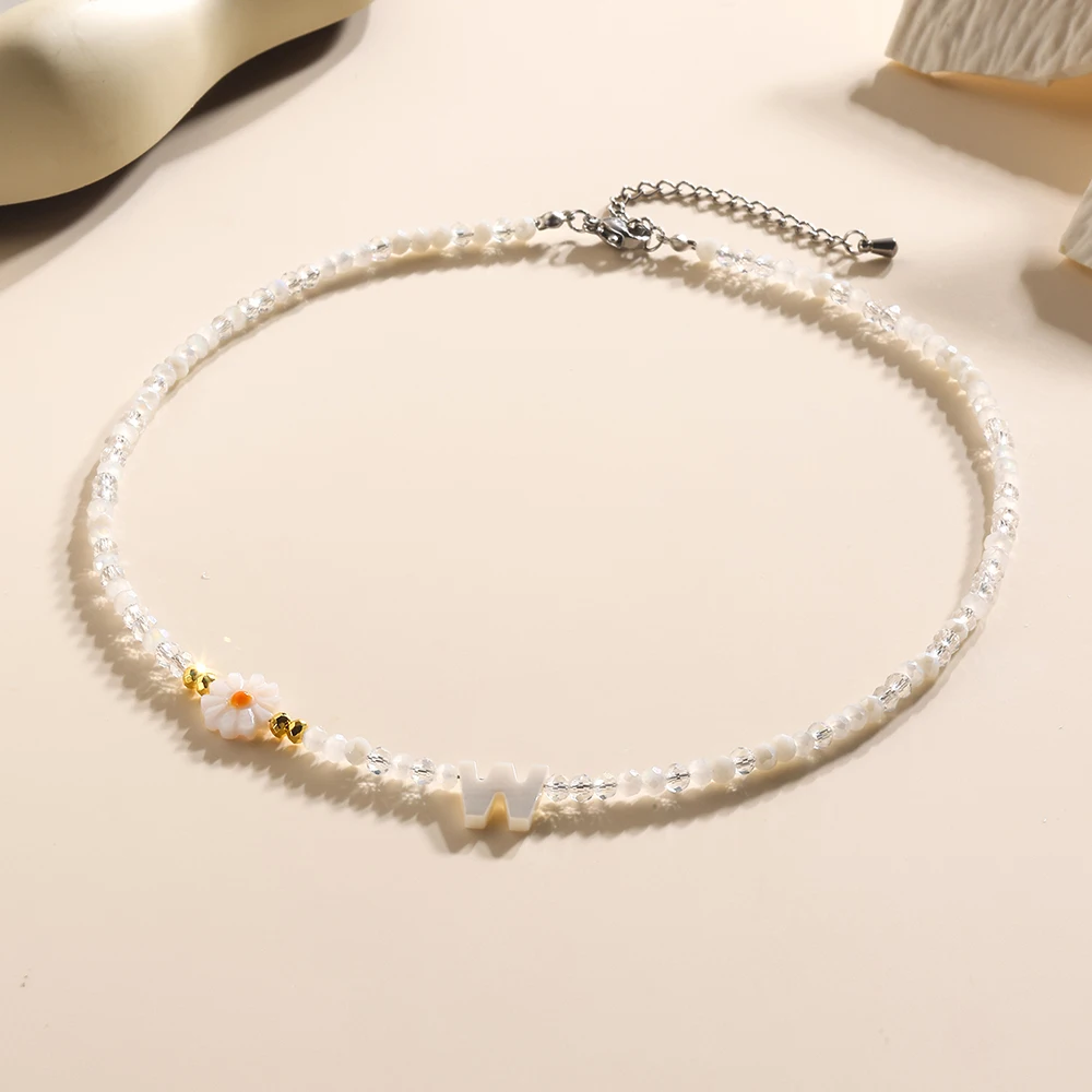 Bohemian Necklace Women's White Crystal Beads Initial Stainless Steel Pendant Luxury Designer Jewelry Girlfriend Gifts Wholesale image 3