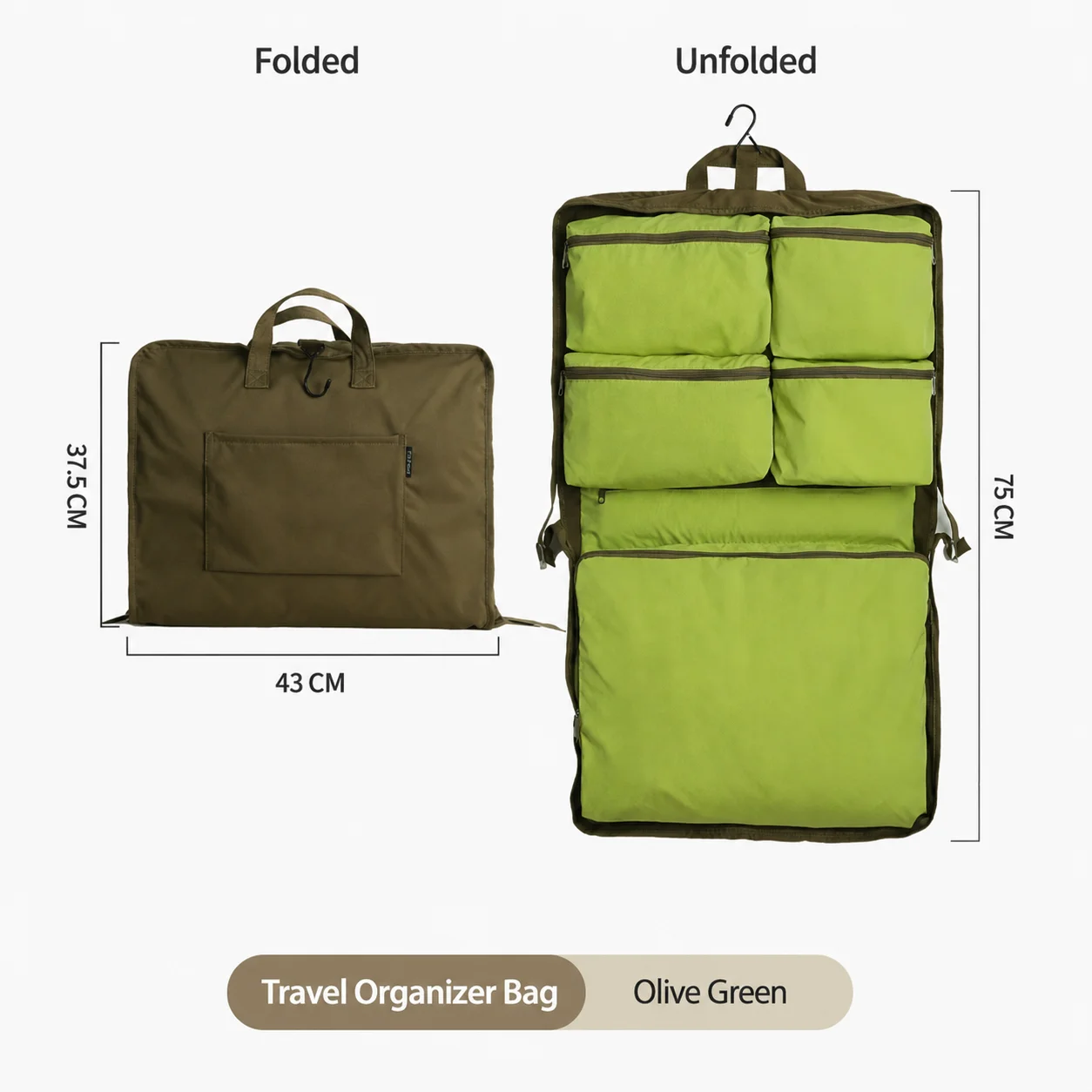 Lightweight Travel Organizer Bag for Camping Road Trips Water Resistant Foldable Clothing Storage with Hook for Men and Women