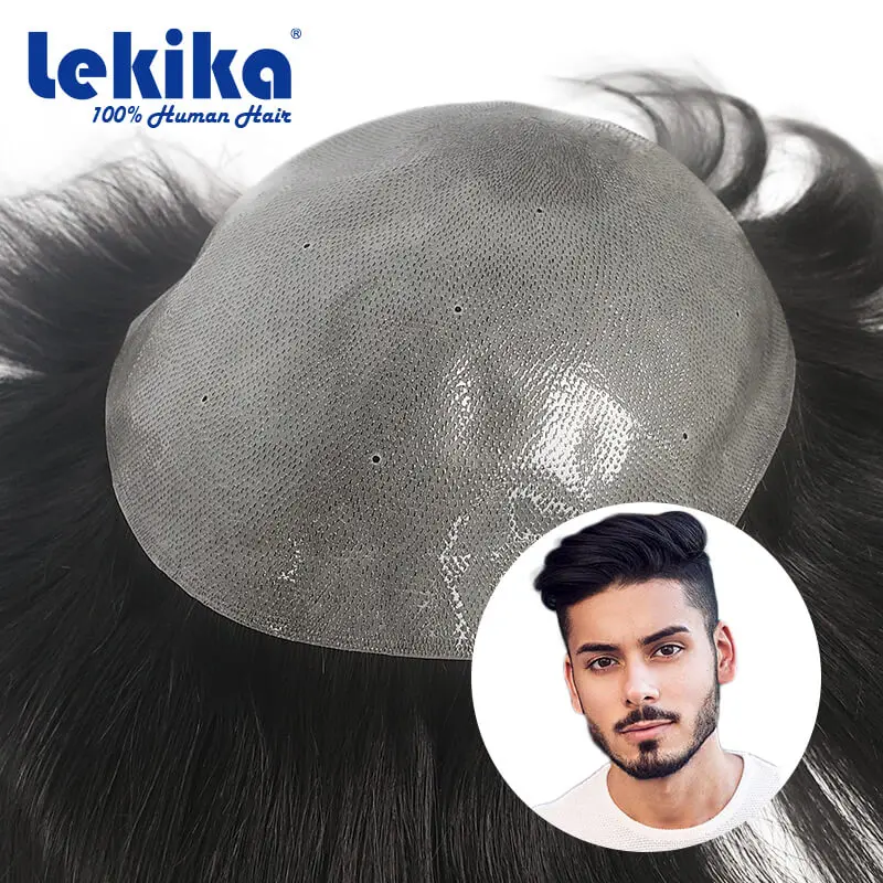 Peruca de base de pele fina masculina, 100% cabelo humano, cabelo masculino respirável, peruca biológica do couro cabeludo, sistema de substituição do cabelo, peruca masculina